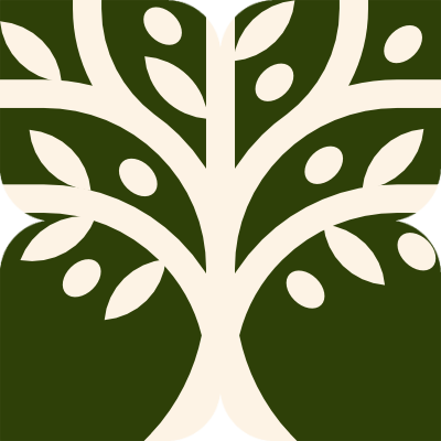 Orama Consult logo symbol with a stylized tree on an olive-green background and no tex